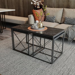 Hanah Home Defne - Black Marble Conjunto de mesa de centro Negro